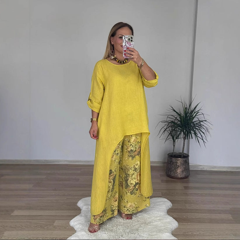Women's Casual Long Sleeve Shirt with Asymmetrical Hem Lisslune