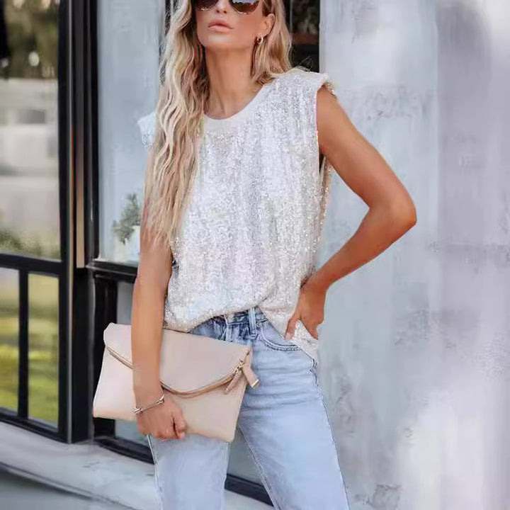 Women's Glittering Round Neck Blouse Lisslune
