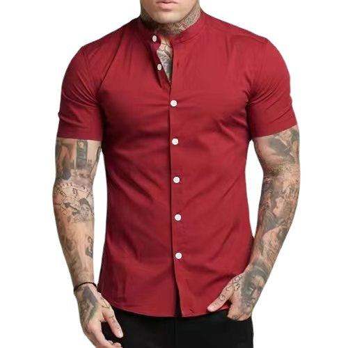 Men's short-sleeve shirt with modern stand-up collar and elegant button details Lisslune