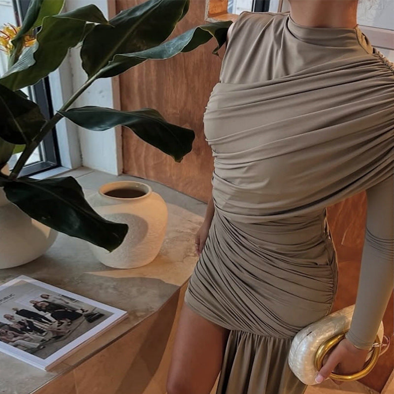 Ladies elegant wrap dress with asymmetrical hem and figure-hugging gathering Lune London