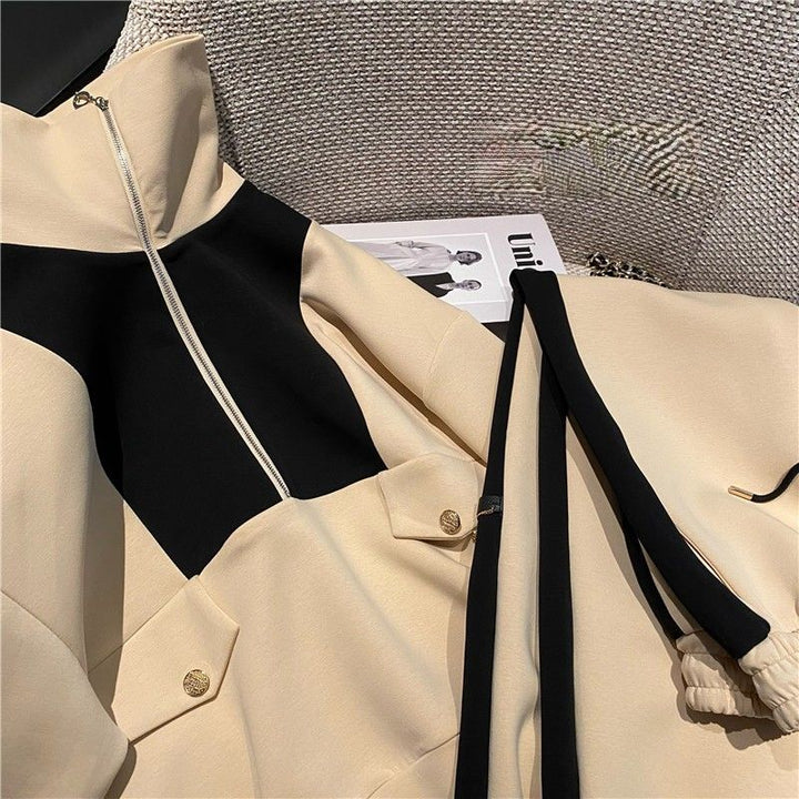 Women's Fashion Hooded Sweater with Zipper and Contrast Details Lisslune