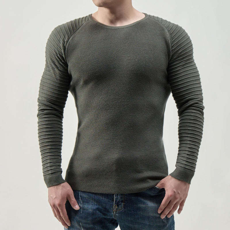 Men's Long Sleeve T-Shirt with Modern Ribbed Structures and Body-Hugging Fit Lisslune