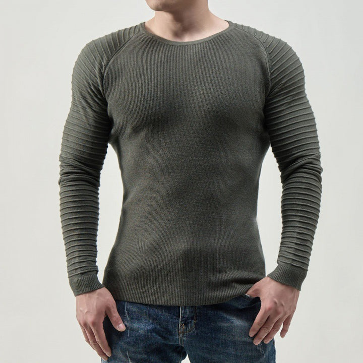 Men's Long Sleeve T-Shirt with Modern Ribbed Structures and Body-Hugging Fit Lisslune