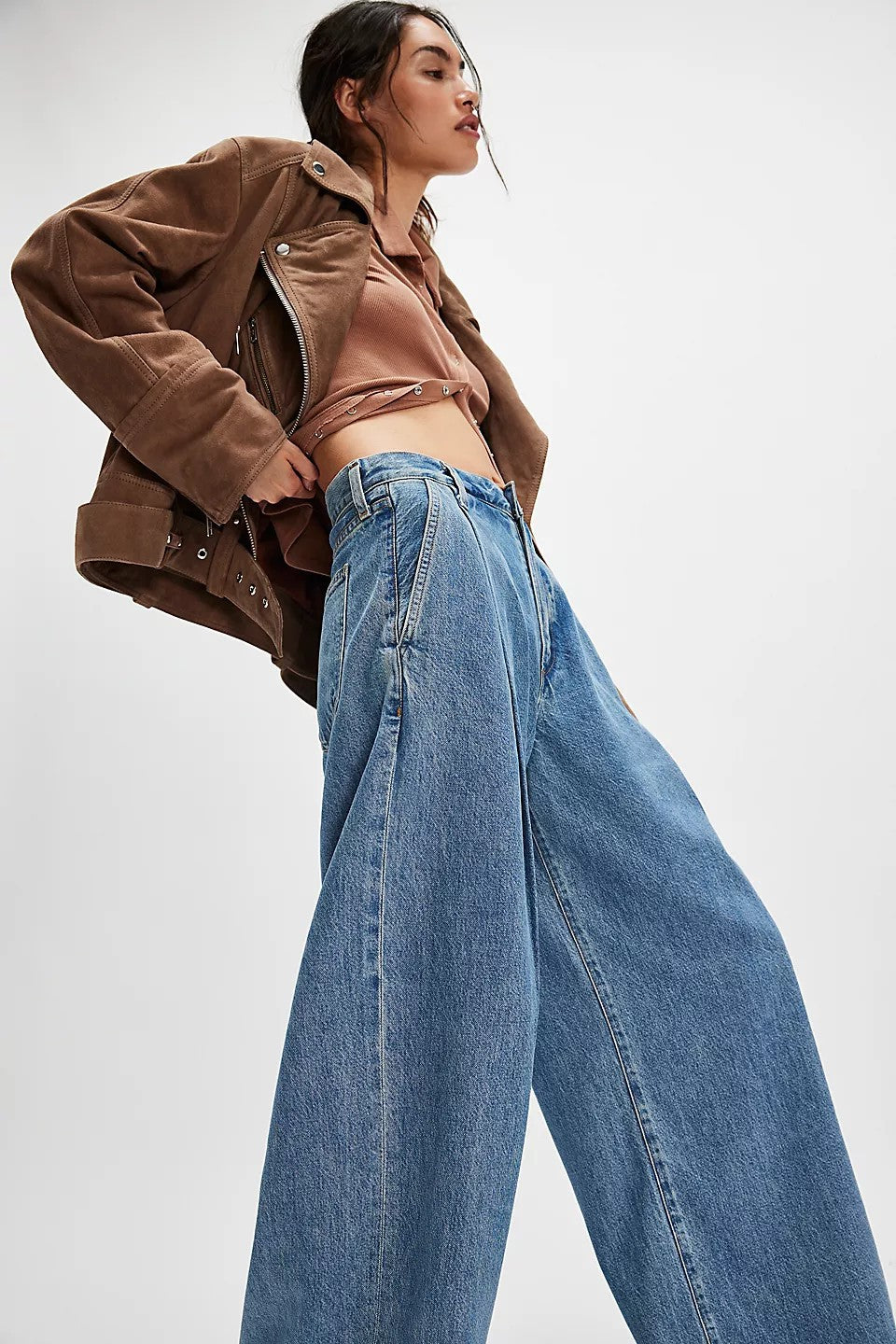 Damen Weite Denim-Hose mit hohem Bund und lässiger Silhouette Lisslune