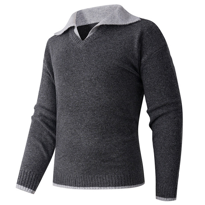 Men's elegant V-neck sweater with sliding shirt collar and high-quality texture Lisslune