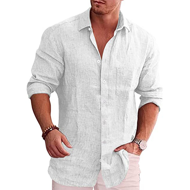 Men's casual linen shirt with chest pocket and roll collar Lisslune