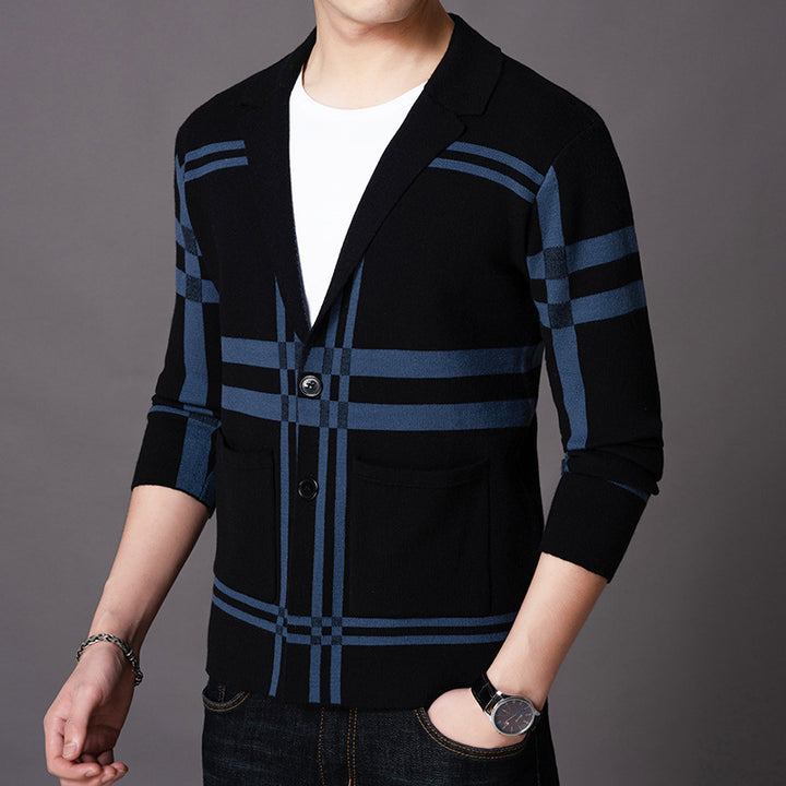 Men's elegant knitted blazer with modern check pattern Lisslune