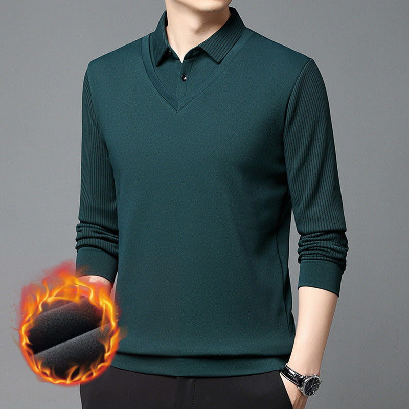 Men's fashionable sweater with V-neck and textured sleeve Lisslune