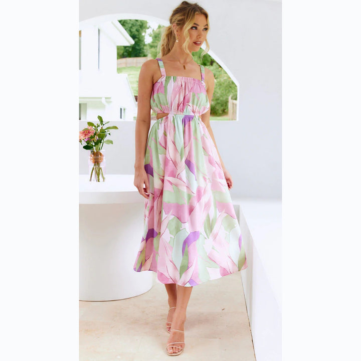 Women's maxi dress with elastic waist drawstring and strapless top Lune London