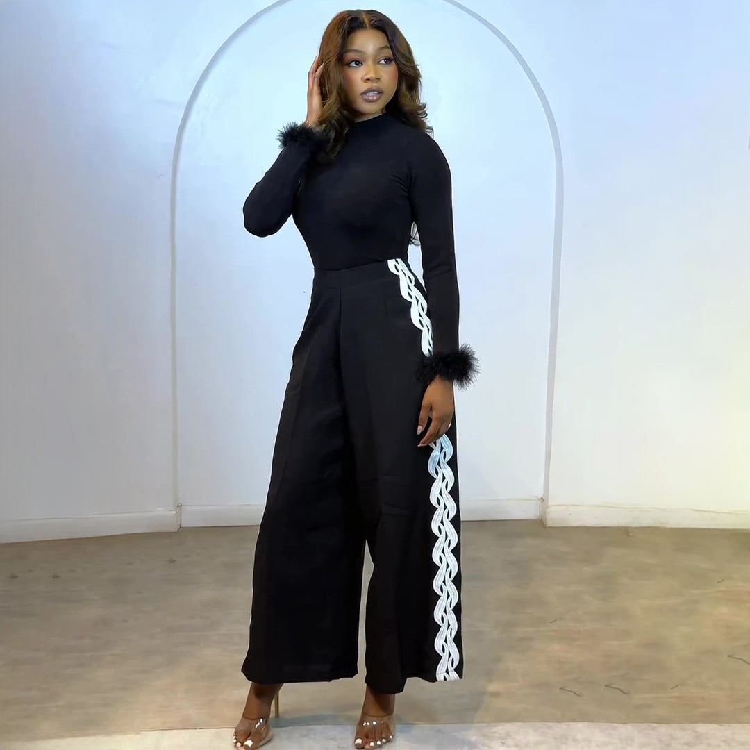 Women Elegant Set with figure-hugging top and wide pant style Lisslune
