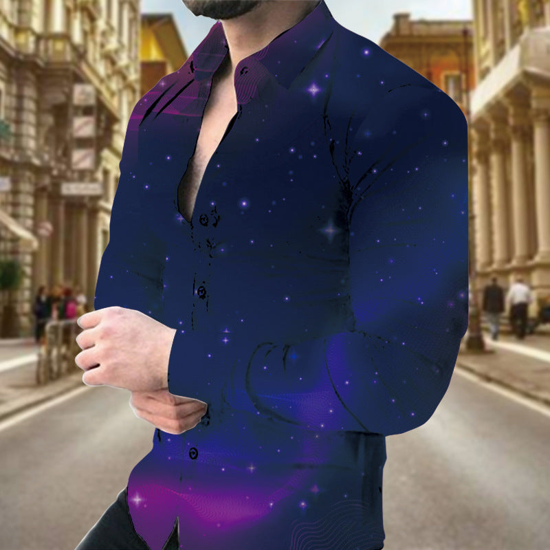 Men's long-sleeve shirt with modern leaf pattern Lisslune