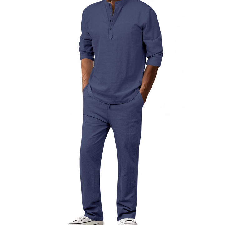 Men's modern leisure suit set with innovative button placket design and breathable properties Lisslune