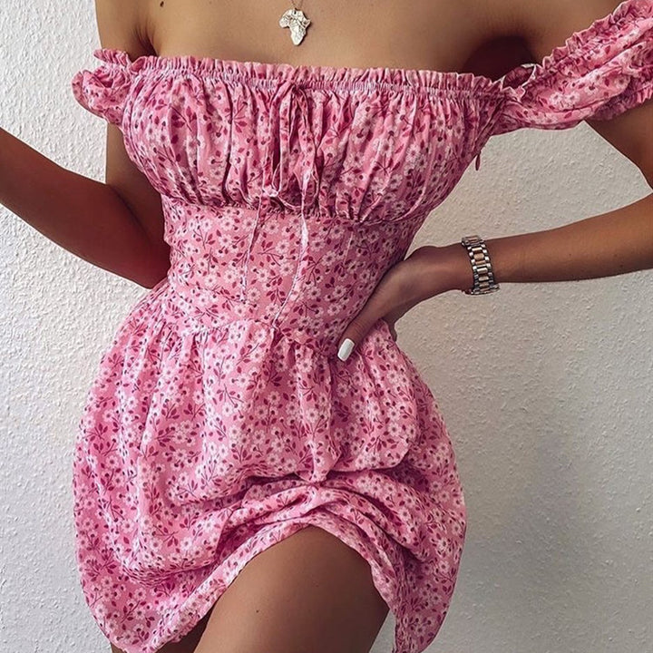 Women's Summer Mini Dress with Casual Off-Shoulder Cut and Ruffle Details