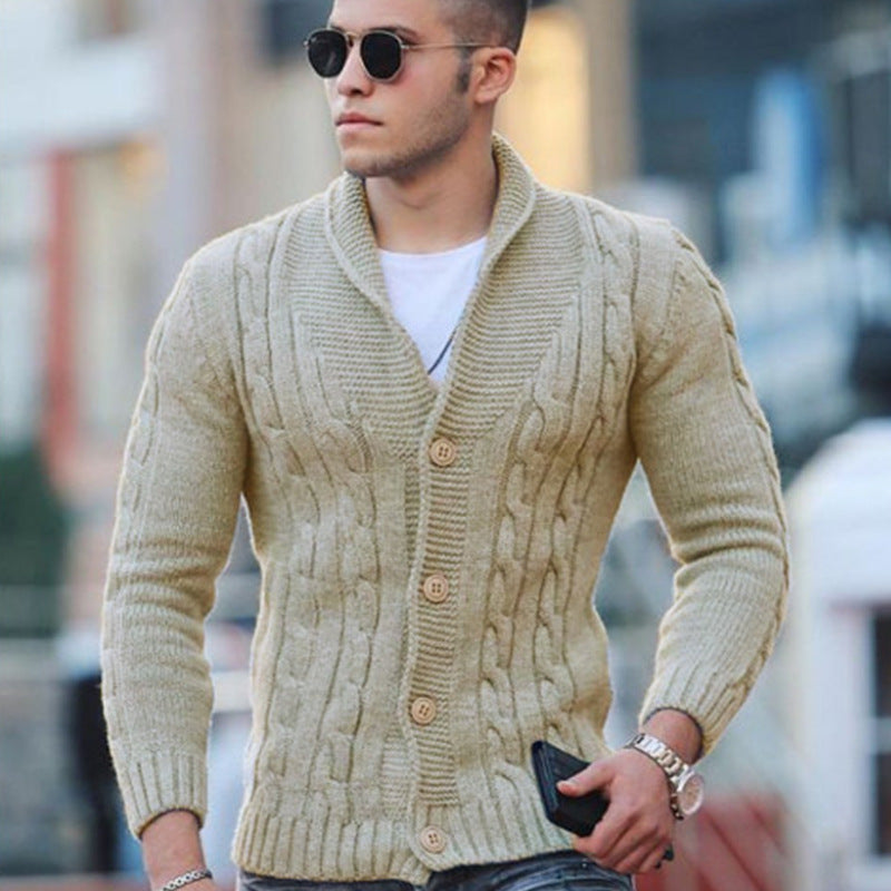 Men's cardigan with unique cable pattern and trendy shawl collar Lisslune
