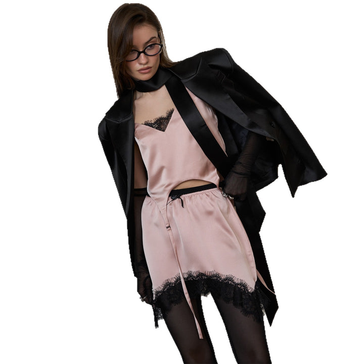 Ladies satin shorts with feminine lace accents and seductive design