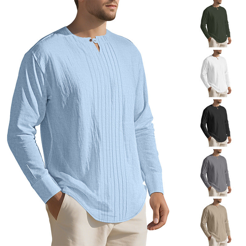 Men's elegant long-sleeve shirt with textured design and stylish stand-up collar Lisslune