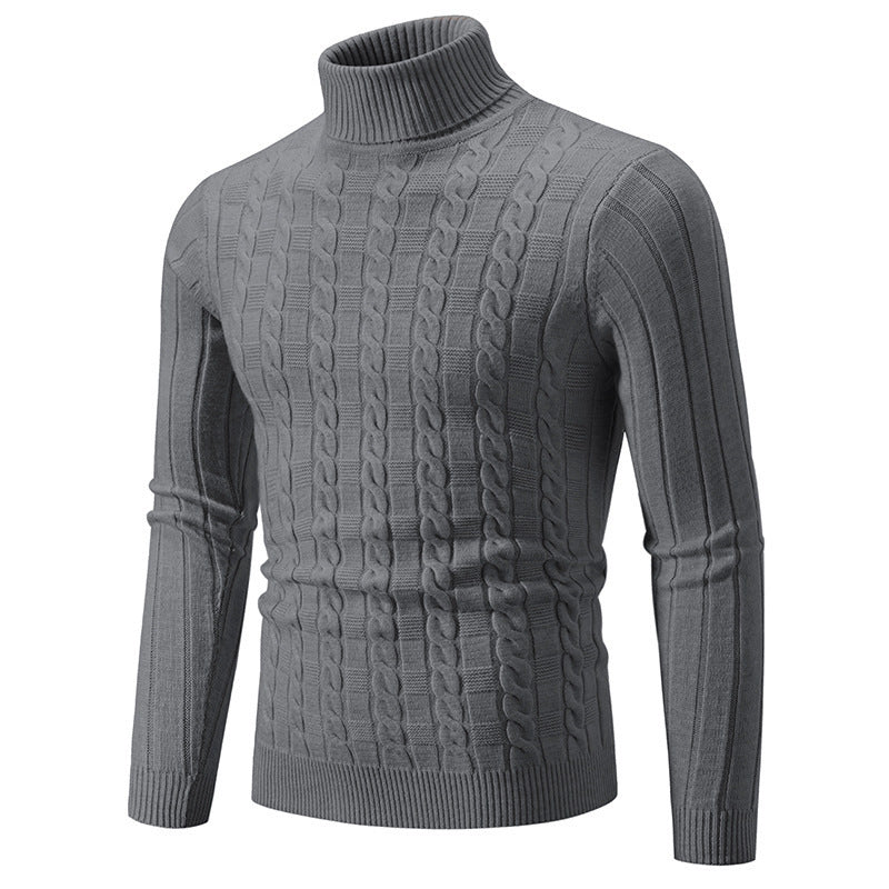 Men's stylish turtleneck sweater with textured cable design Lisslune