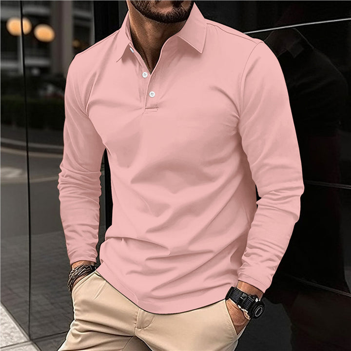 Men's Long Sleeve Polo Shirt with Modern Collar and High Quality Cotton Lisslune