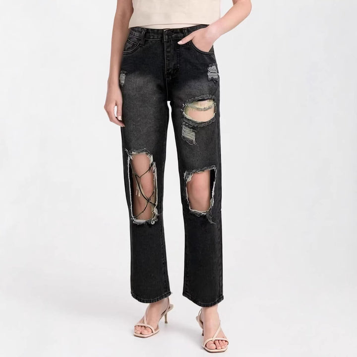 Women's distressed Mom Jeans with trendy cut-out details Lisslune