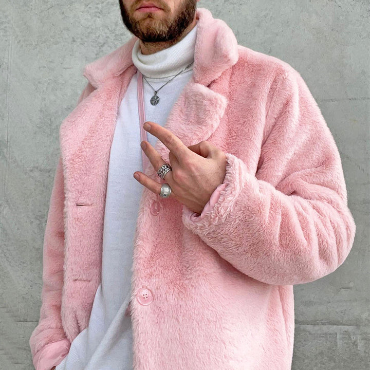 Men's cozy teddy fleece jacket with high collar and practical pockets Lisslune