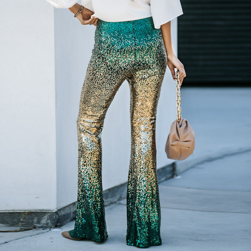 Women Glittering Bell-Bottoms with Luxurious Sequin Pattern Lisslune