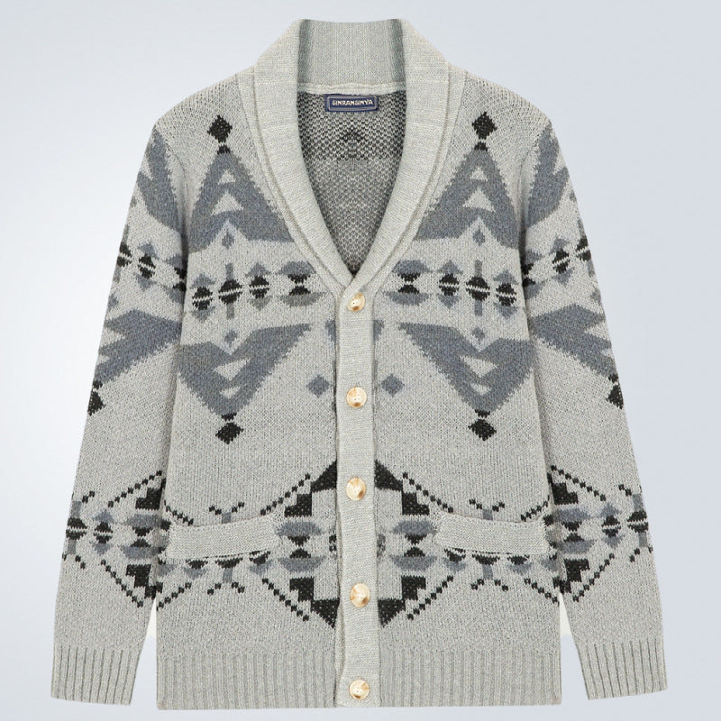 Men's cardigan with geometric pattern and a soft, warming lining Lisslune