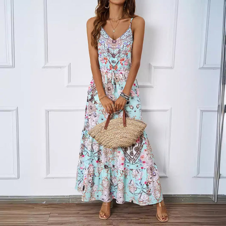 Women’s maxi dress with airy straps and floral pattern Lisslune