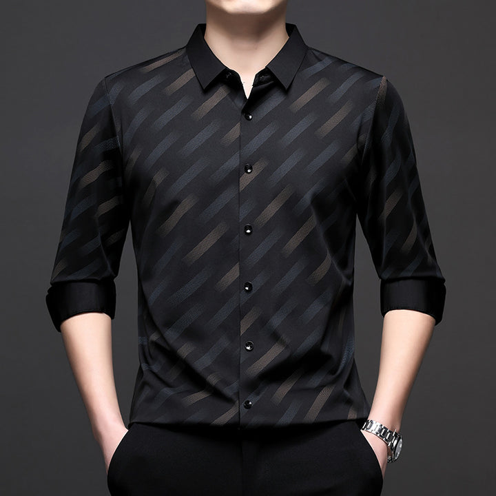 Men's modern short-sleeve shirt with stylish stripe pattern Lisslune
