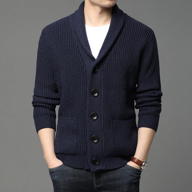 Men's cozy knit cardigan with stylish collar and functional pockets Lisslune