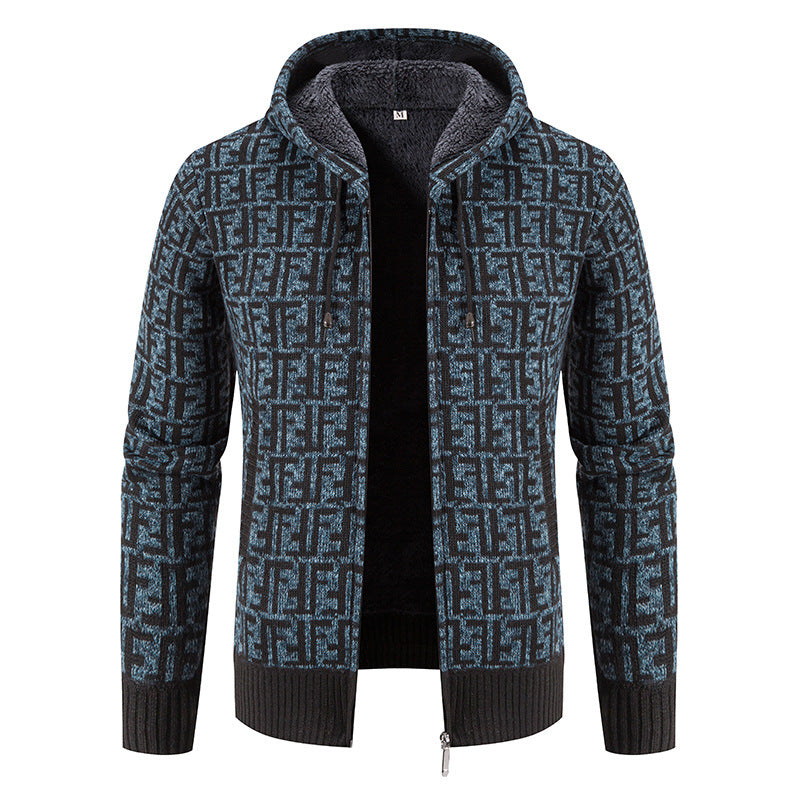 Men's High-Quality Cardigan with Modern Pattern and Hood Lisslune
