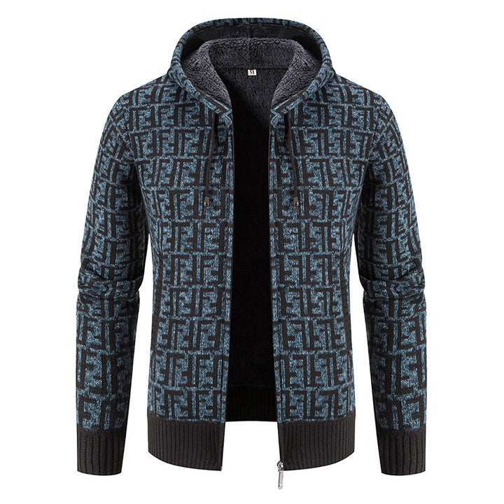 Men's High-Quality Cardigan with Modern Pattern and Hood Lisslune