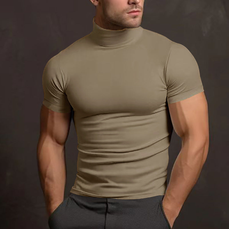 Men's slim-fitting T-shirt with short stand-up collar and highly elastic material Lisslune
