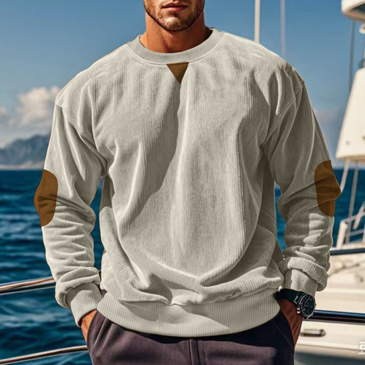 Men's coarse knit pullover with elbow patches and round neckline Lisslune