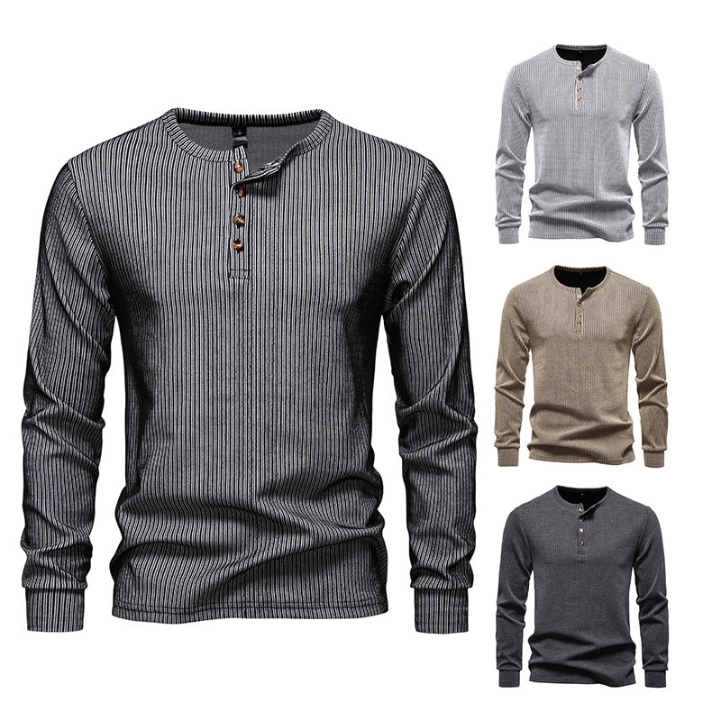 Men's long sleeve shirt with textured ribbed pattern and stylish button placket Lisslune