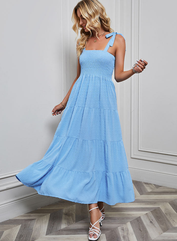 Women's maxi dress with delicate smock top and adjustable straps Lisslune