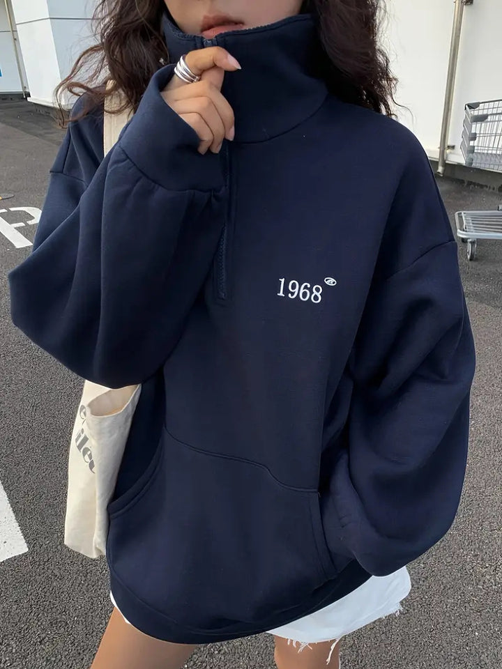 Women's sporty sweater with high collar and zipper Lisslune