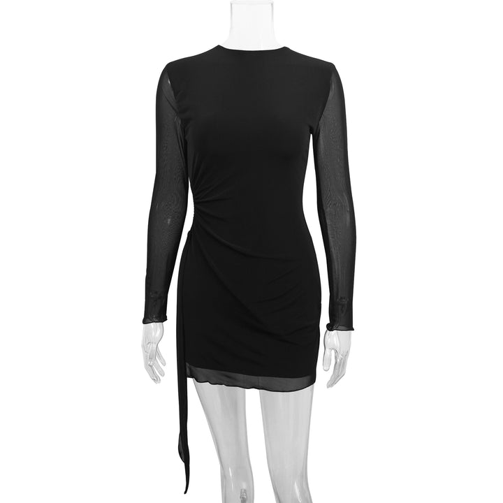 Damen elegantes Minikleid mit transparenten Ärmeln und seitlichem Schlitz Lisslune