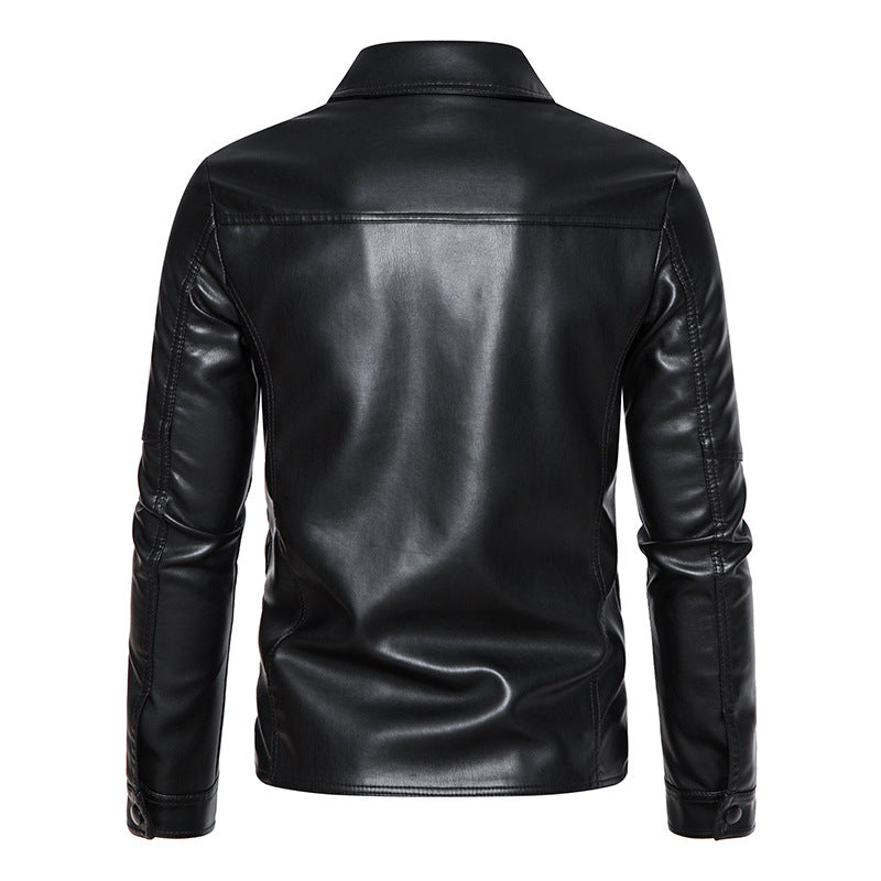 Men's fashionable synthetic leather jacket with practical pockets and modern cut Lisslune