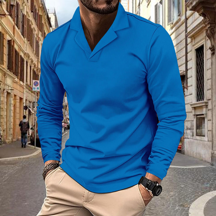Men's casual long-sleeve shirt with structured design and modern stand-up collar Lisslune