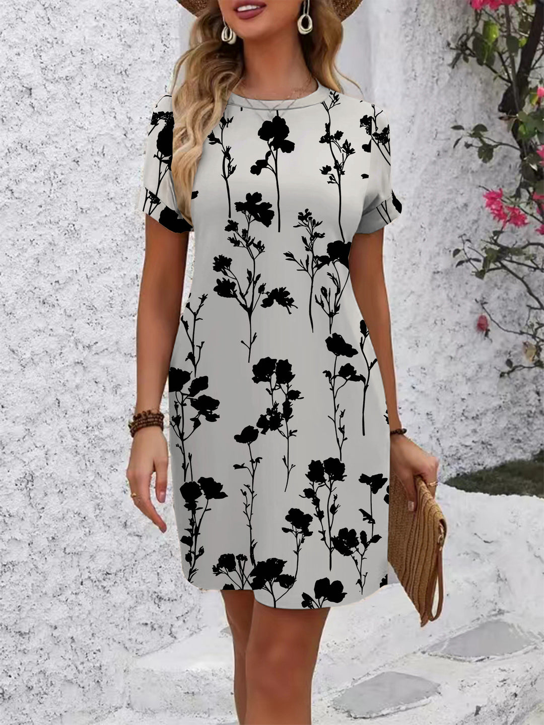 Women's Casual Short Sleeve Dress with Creative Geometric Pattern Lisslune