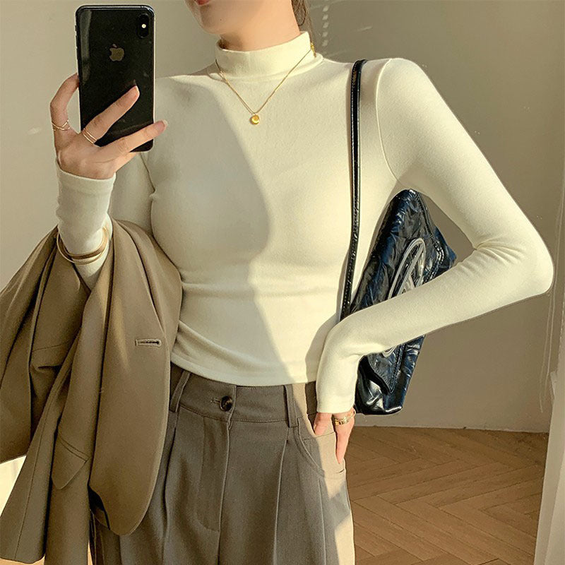Women's Long Sleeve Crop Top with High Collar and Fitted Cut