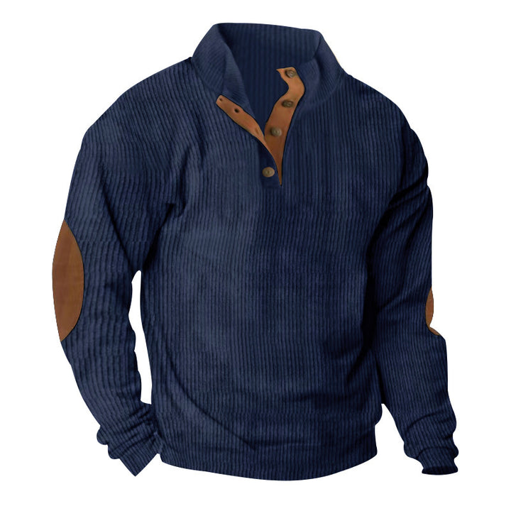 Men's high-quality sweater with button placket and stylish leather applications Lisslune