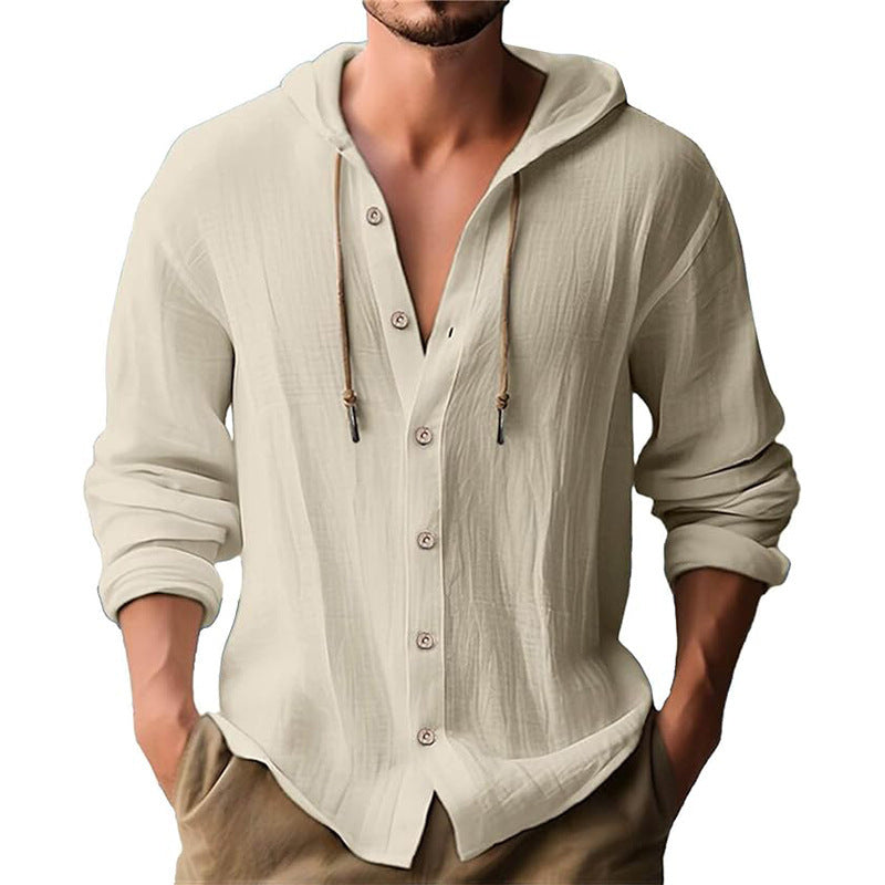 Men's Casual Hooded Shirt with Button Placket Lisslune