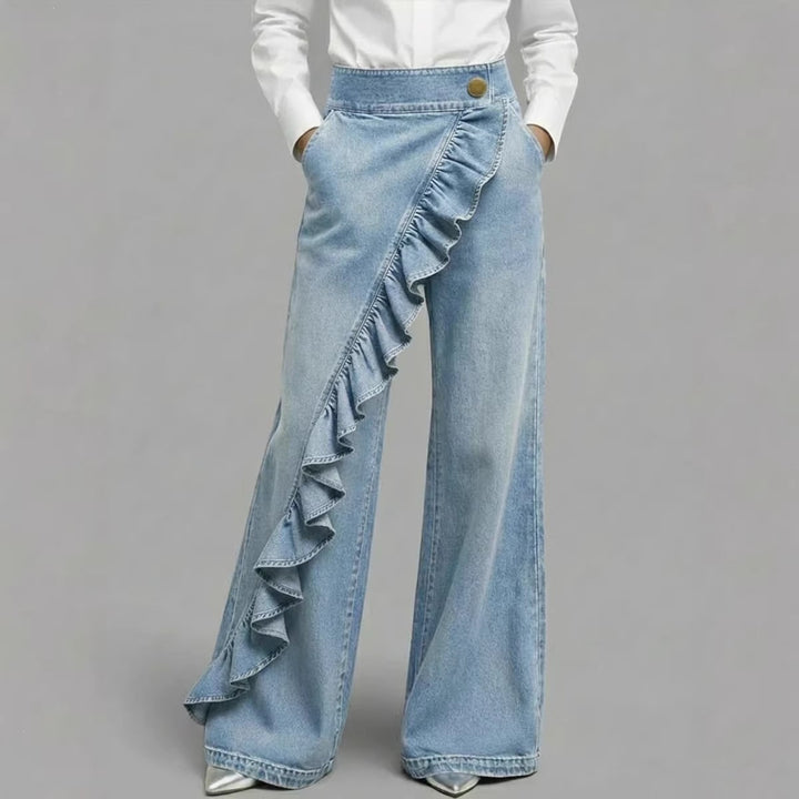Women's Wide Jeans Pants with Ruffle Detail Lisslune