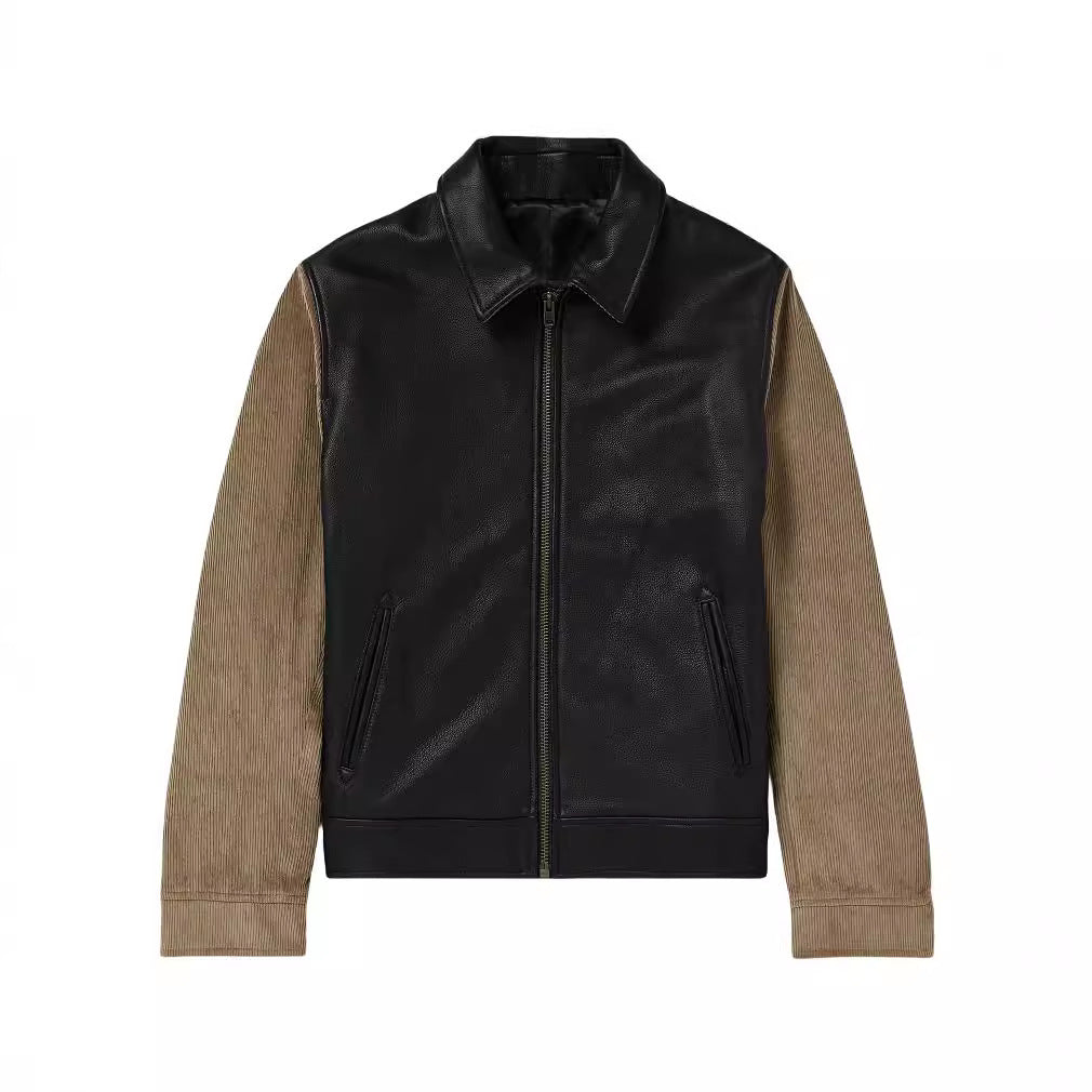 Men's stylish leather jacket with cord details and practical zippered pockets Lisslune