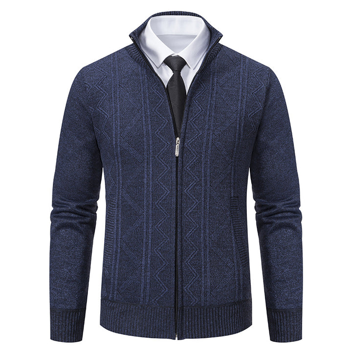 Men's cardigan with modern cable pattern and stand-up collar Lisslune