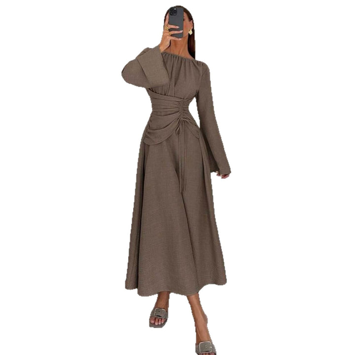 Women's Elegant Maxi Dress with Side Ruffle and Sophisticated Draping