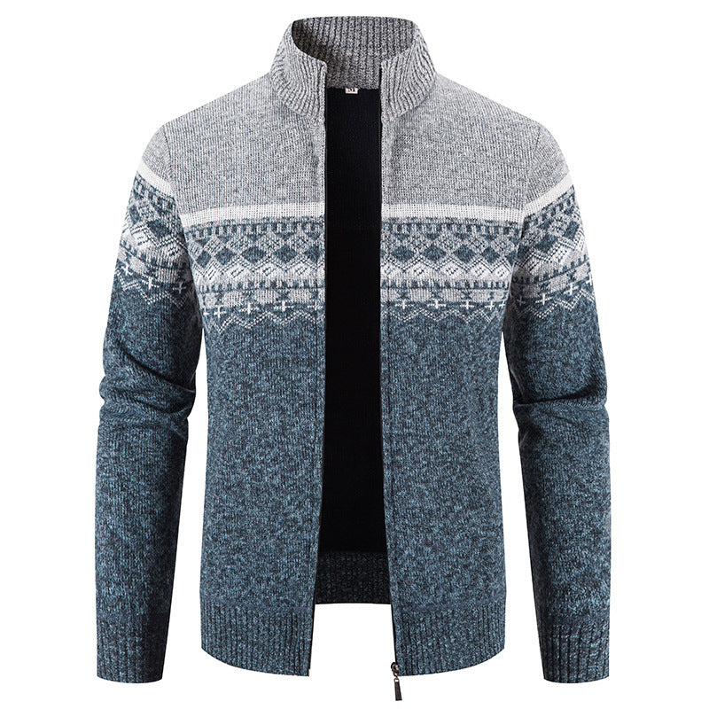 Men's cardigan with modern Norwegian pattern and stand-up collar Lisslune