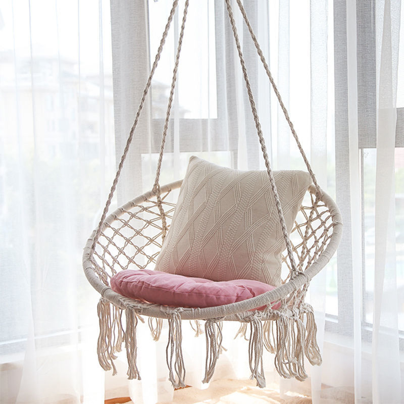 Rynx | small bedroom ideas INS Nordic Style Net Red hanging baskets Outdoor cotton rope hanging chair balcony cradle chair Indoor B &amp; B tassel swing
