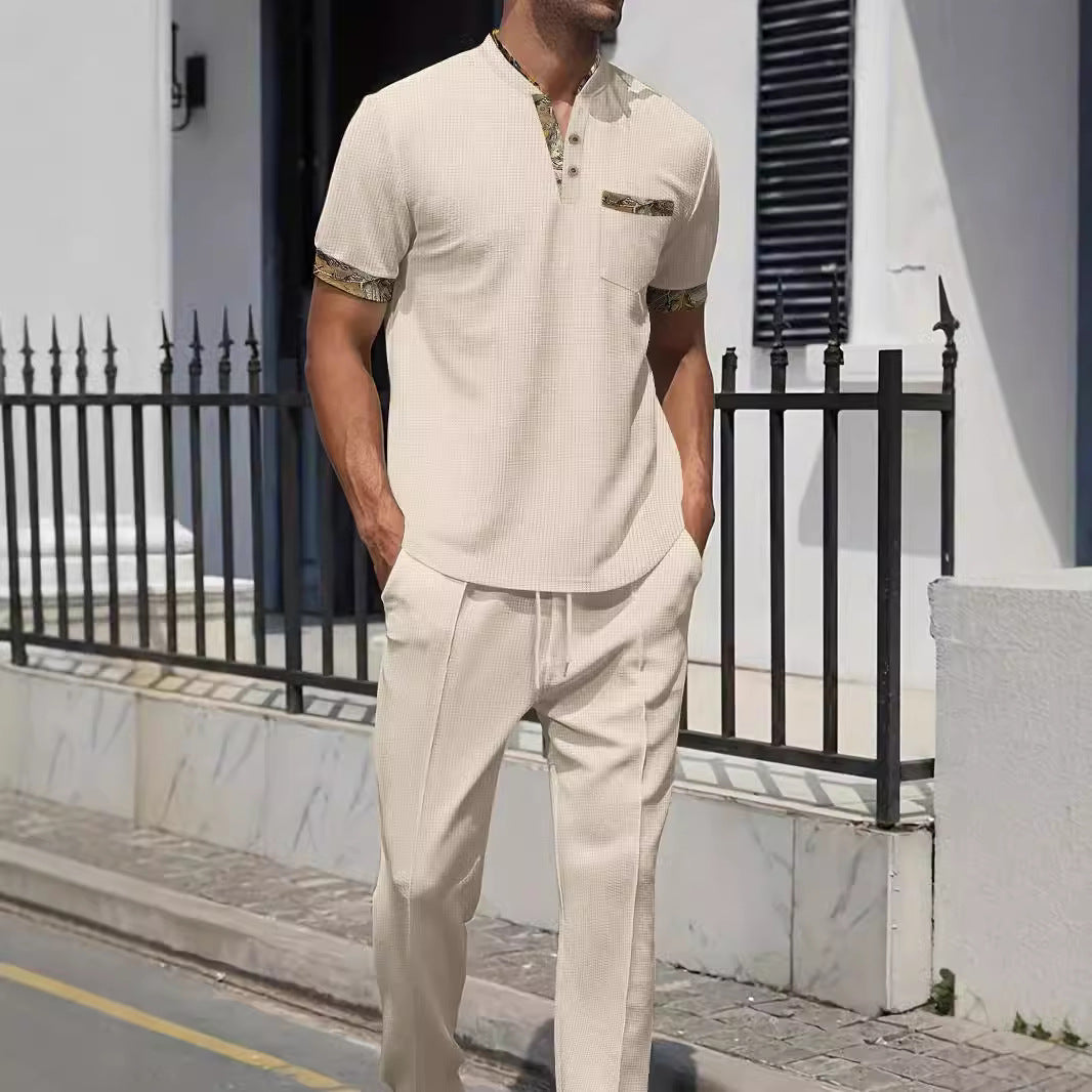 Men's Fashion Outfit Set with Textured Top and Casual Pants Lisslune